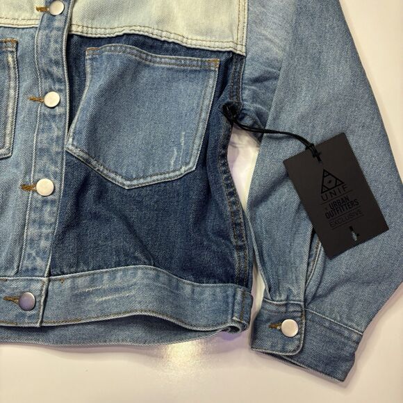 NWT UNIF x Urban OutfittersPatchwork Distressed Denim Jean Jacket Size Small - Picture 3 of 9